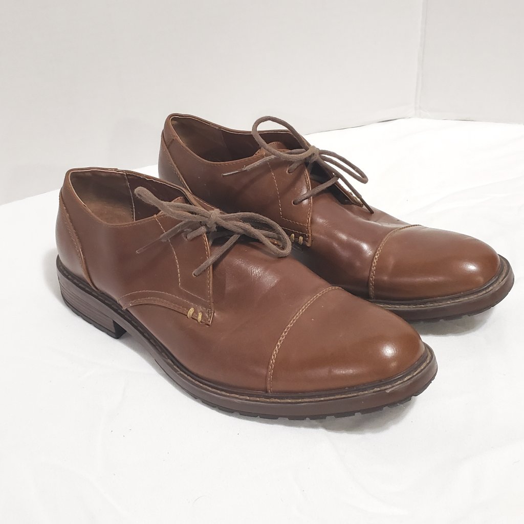 Perry Ellis Portfolio Leo Size 9.5 Men’s Cognac Brown Dress Shoes #B828